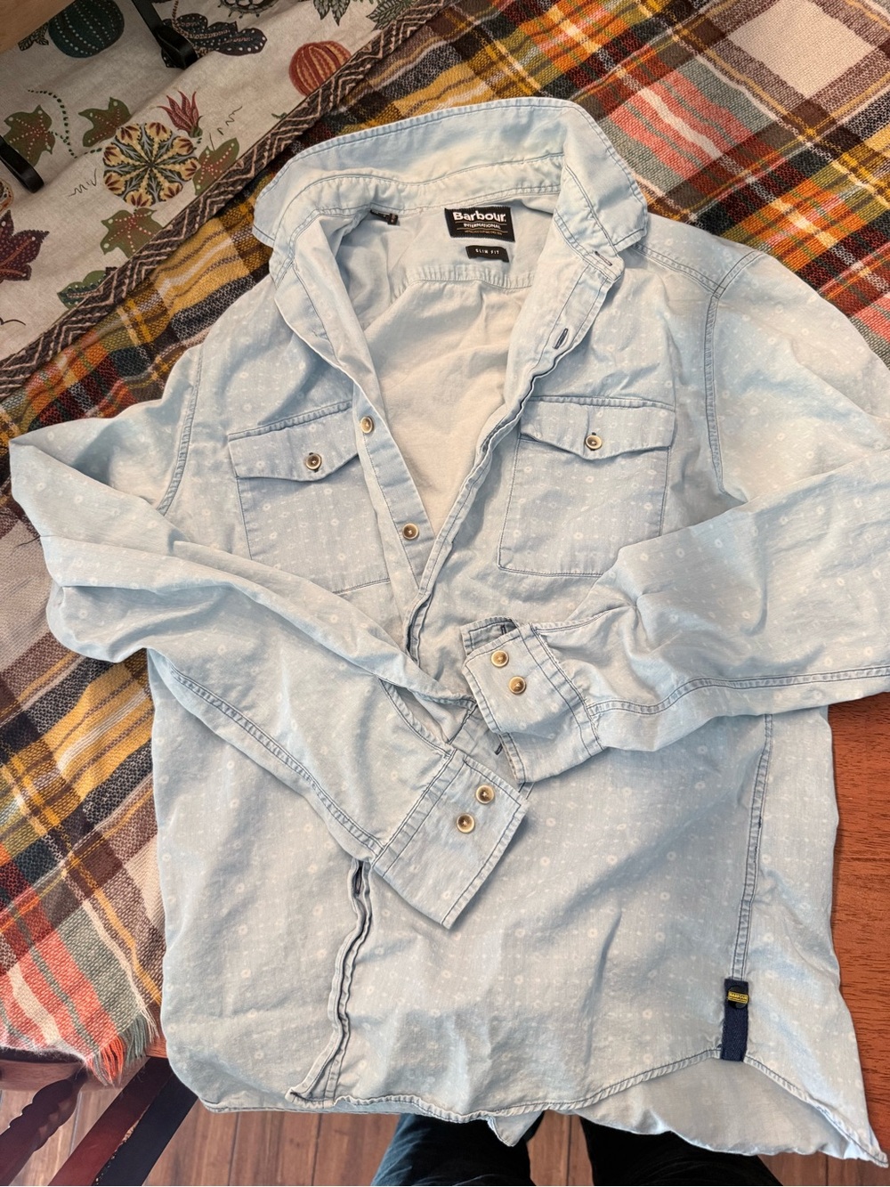 Barbour Light Blue Dot-Print Denim Shirt Jacket